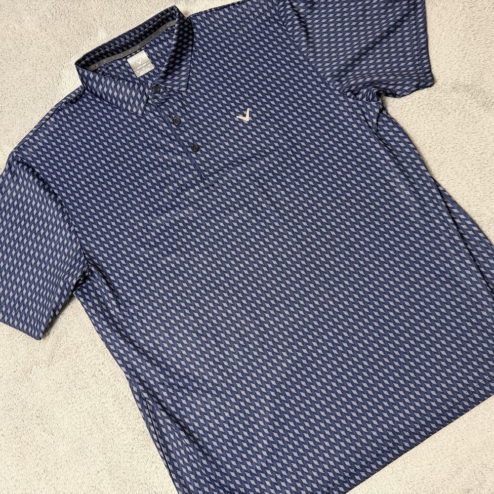 Callaway Golf Polo Shirt Mens XL All Over Geometric Print Opti Dri Stretch Navy